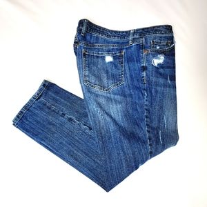 Boyfriend Women Size 32/14 Stretch Distress Straight Leg Denim Blue Jeans